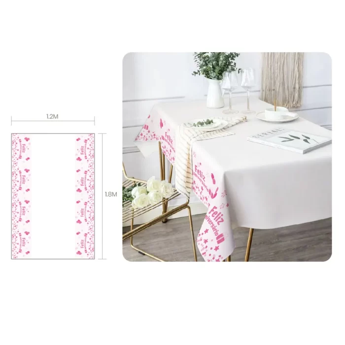 Toalha de mesa rosa perfeita para celebrações de aniversário;O pacote inclui 1 toalha de mesa de 120*180cm;Cor rosa vívida para adicionar uma atmosfera festiva;Produto de alta qualidade pesando 90g. Toalha de mesa de aniversário rosa de 120cm
