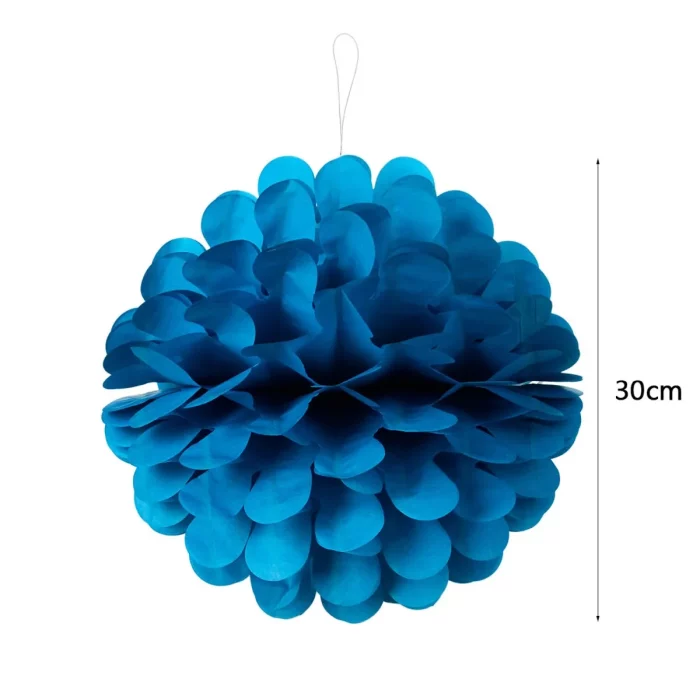 Pompons elegantes e atraentes para festas em azul de 12 polegadas.Produto de alta qualidade