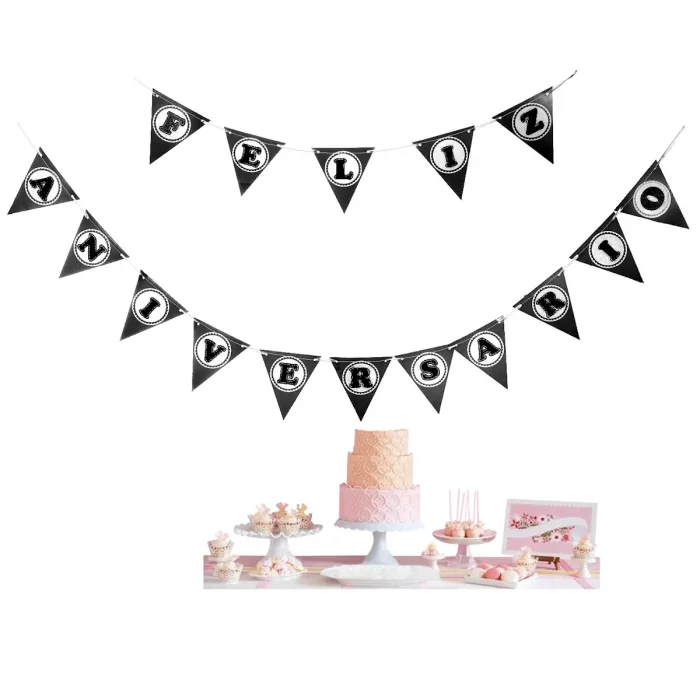 Este produto apresenta uma grinalda de aniversário preta triangular de 3m ideal para decoração de festas.Embalado cuidadosamente para a melhor experiência