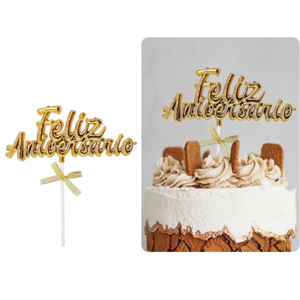 Topo de bolo de aniversário glitter dourado de alta qualidade