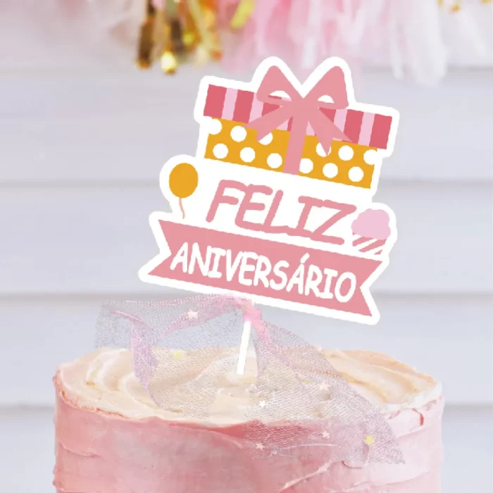 Pacote Único: cada pacote contém um topo de bolo Feliz Aniversário em português