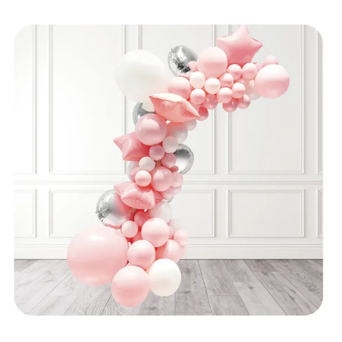 Kit de alta qualidade com 64 balões rosa claro para decoração de aniversário.As cores dos balões da guirlanda são vibrantes e duradouras