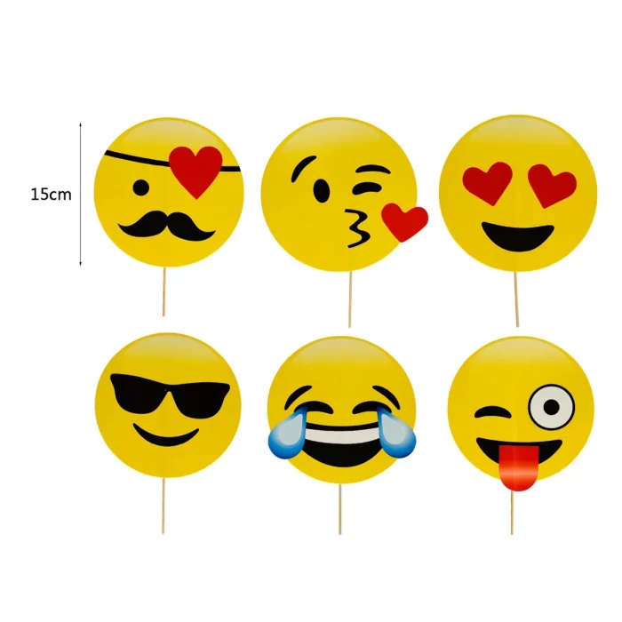 Ótimo para aniversários: Conjunto de Plaquinhas de Festa especialmente projetado para animar a comemoração de aniversários. 2. Design de Emoticons: Cada plaquinha apresenta um design de emoticon exclusivo