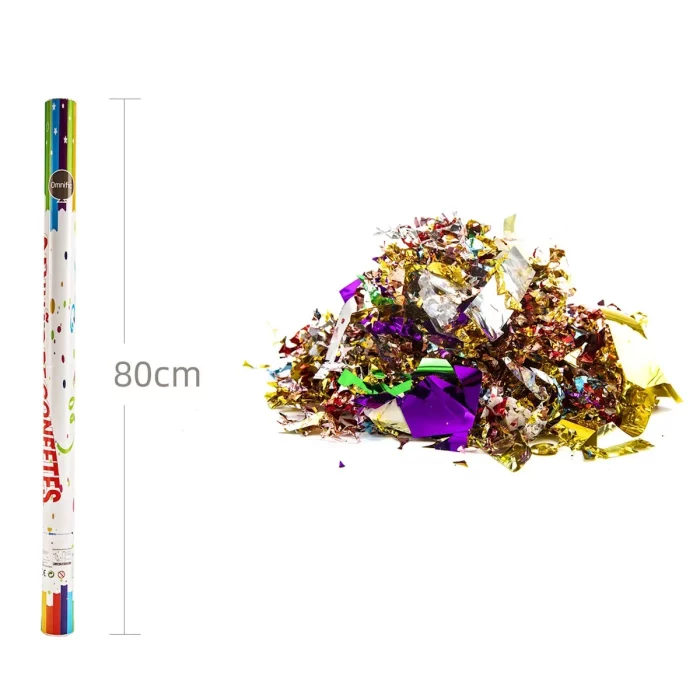 Tubo de Confetti 80cm: de alta qualidade e perfeito para comemorações de aniversário.Quantidade por pacote: vem embrulhado individualmente para garantir segurança e conveniência.Adequado para todas as ocasiões: Perfeito para aniversários