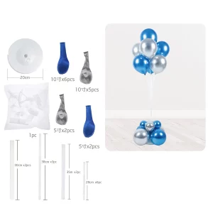 O kit contém 7 peças de suportes de balões azuis de metal de alta durabilidade.Ideal para festas de aniversário