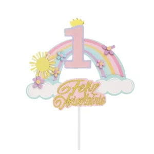 Design temático de aniversário: A inscrição 'FELIZ ANIVERSARIO' celebra o marco de 1 ano de idade.Embalagem única: Este produto vem em uma embalagem com 1 peça.Cor atraente: O rosa claro é atraente