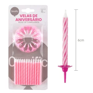 Kit inclui 24 velas de aniversário rosa