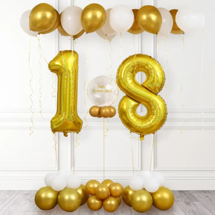 Kit de balões premium: Inclui 1 balão de alumínio na cor gold