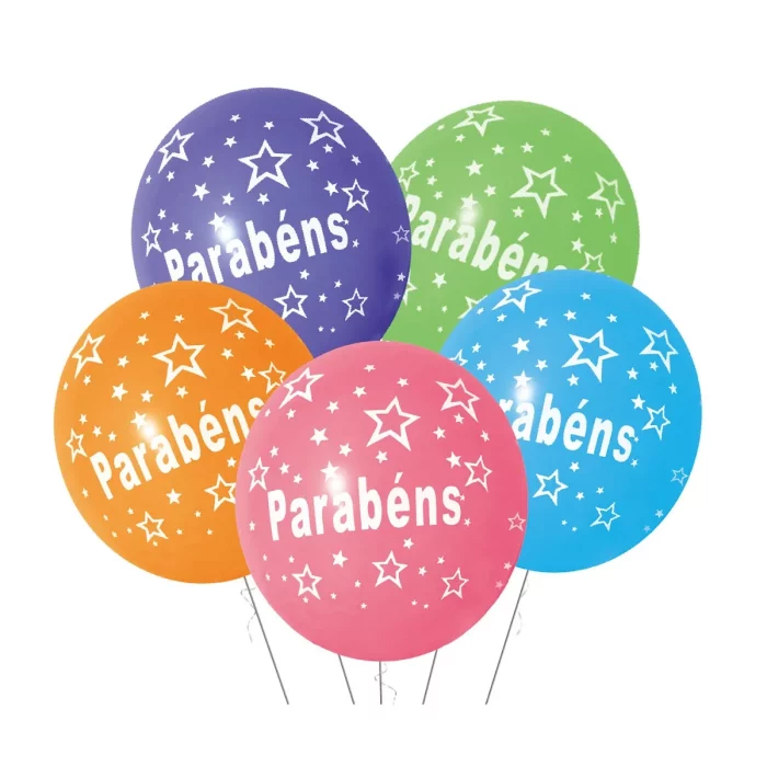 Este pacote contém um conjunto de 5 balões decorativos de aniversário coloridos