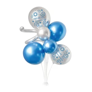 Este é um kit completo de balões perfeito para todas as suas necessidades de decoração de aniversário.O kit vem com 7 balões azul prateado com design de flor de ameixa
