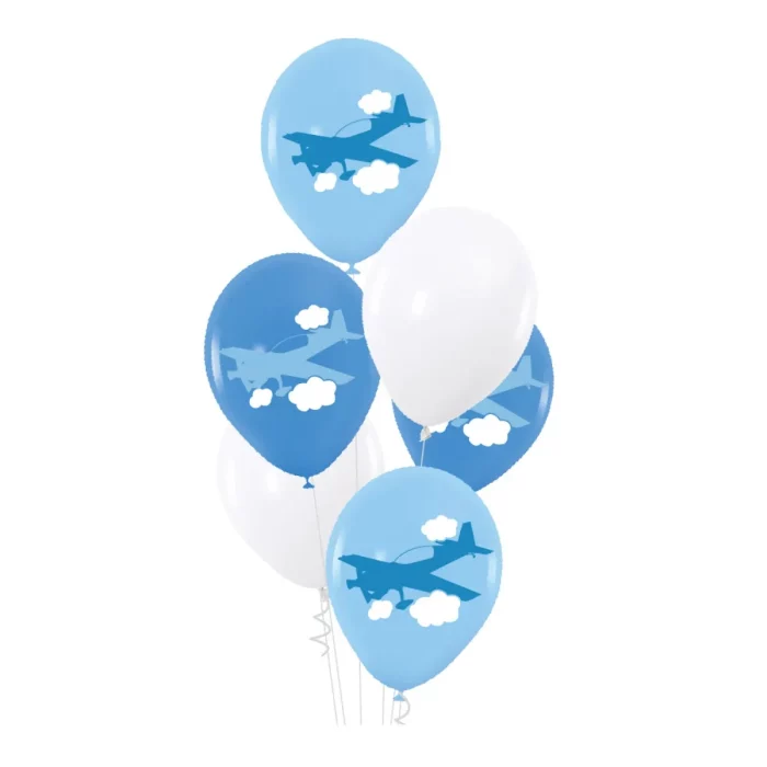 Divirta-se com este kit de balões em formato de aviões! Com 6 unidades