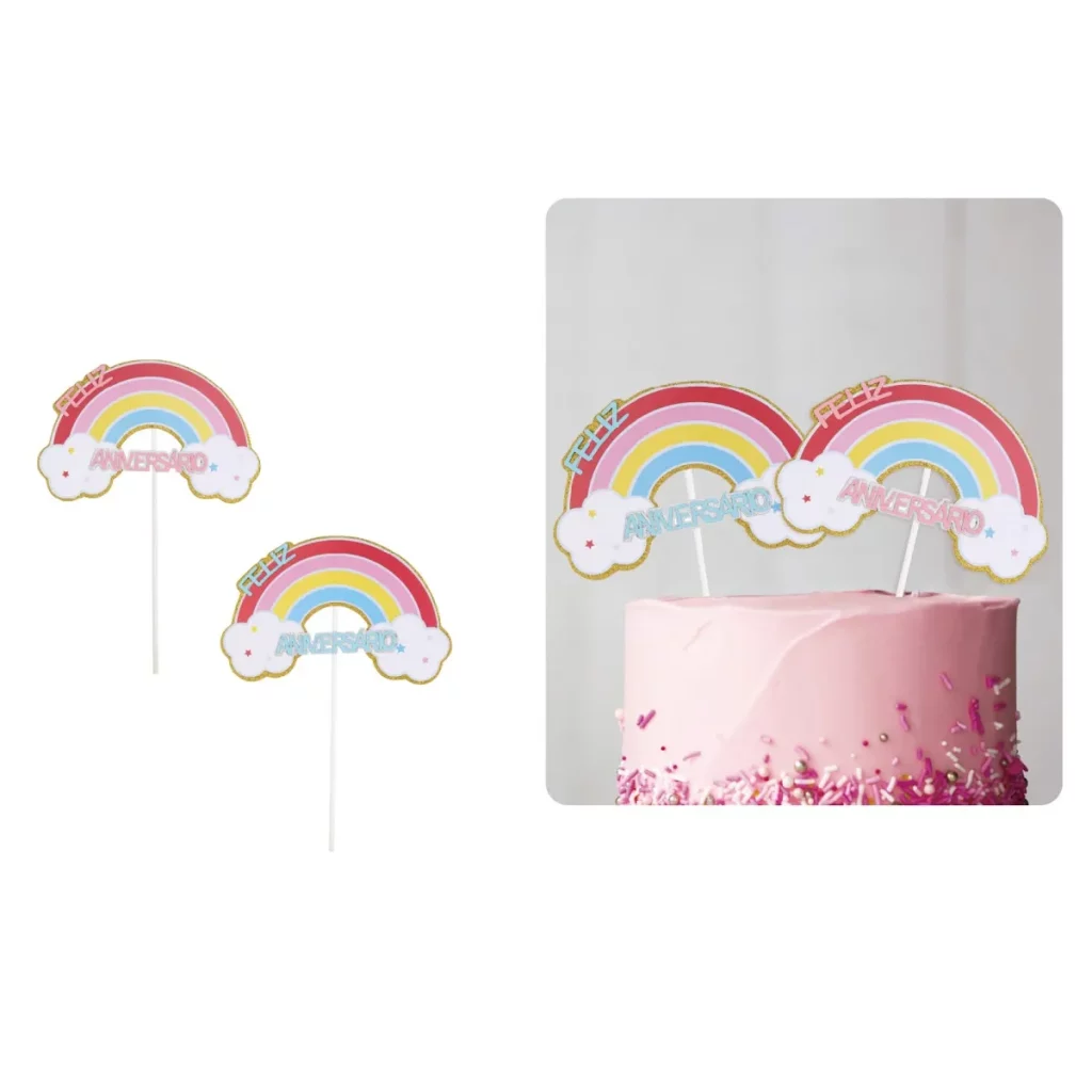 Topo de Bolo de Aniversário com design de impressão arco-íris único