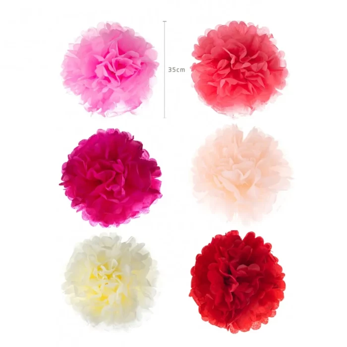 Pompons de papel colorido com tamanho de 35 cm ou 14 polegadas