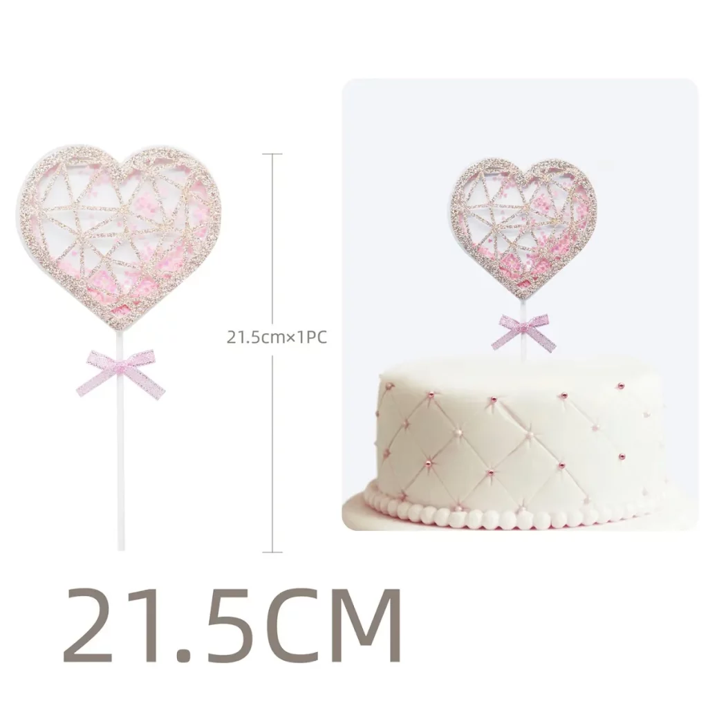 Topo de bolo de PVC com design de coração
