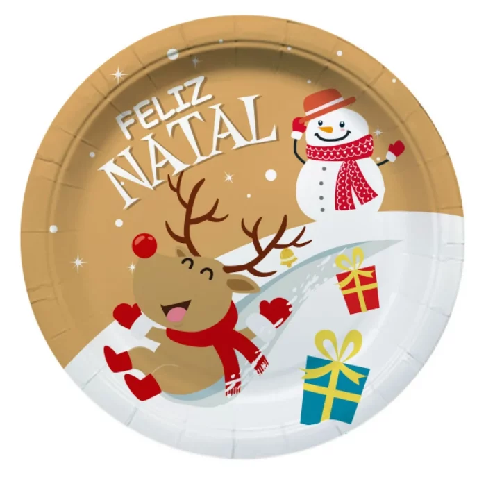 Conjunto de 6 pratos de papel de alta qualidade com design festivo de Natal. Feitos de papel resistente de 300g.