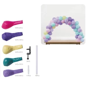 Este kit de arco de balões é repleto de 45 peças coloridas