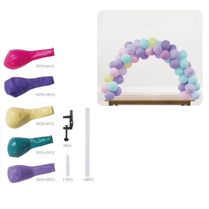Este kit de arco de balões é repleto de 45 peças coloridas