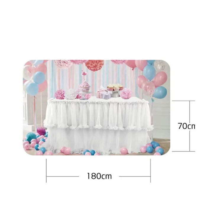 Saia de mesa branca com dimensões de 70cm*180cm