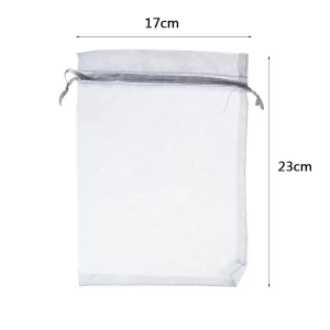 Sacos de organza de alta qualidade adequados para todas as ocasiões;Tamanho conveniente de 17*23cm perfeitamente adequado para armazenar doces;Disponível na cor cinza prateado