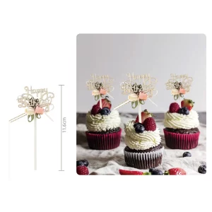 Este pacote inclui 3 topos de bolo de aniversário em madeira branca.Estes topos de bolo são perfeitos para adicionar um toque especial às suas celebrações de aniversário.O seu design de flor oferece um toque decorativo elegante. Topo de bolo de aniversário em madeira branca