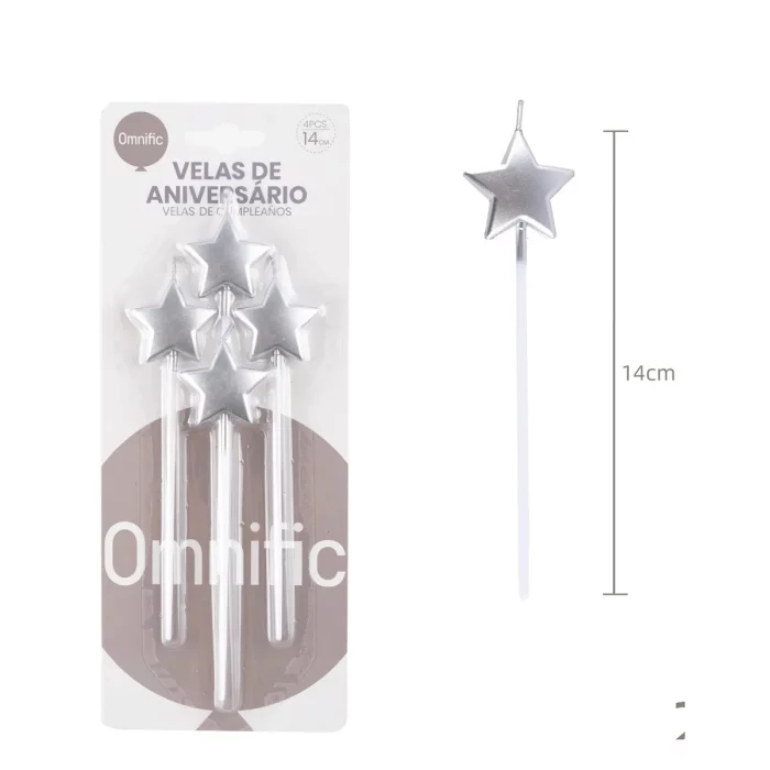 Conjunto de 4 velas em formato de estrela de cinco pontas douradas