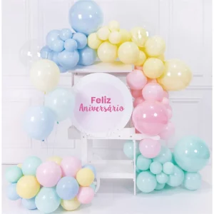 Monte uma linda guirlanda de balões com este kit de 96 unidades em cores pastel.