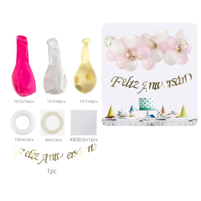 Este kit de guirlanda de balões rosa metálico vem com 26 peças