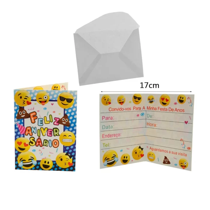 Cartões de aniversário temáticos com design alegre de emojis garantem que o humor seja estabelecido antes mesmo da festa começar.Economize no planejamento da festa com nosso pack de 6 convites