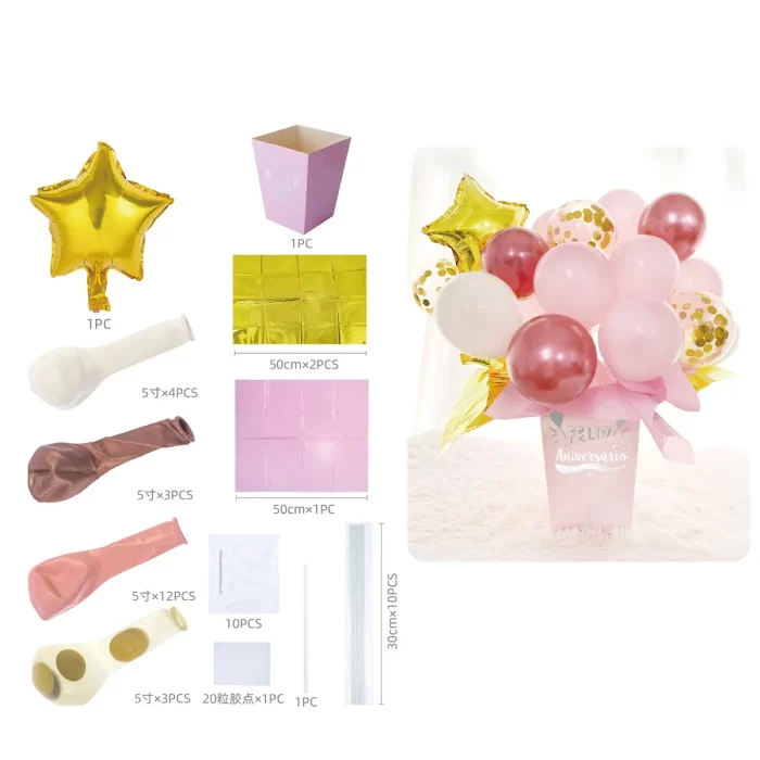 Este kit inclui 23 balões cor-de-rosa