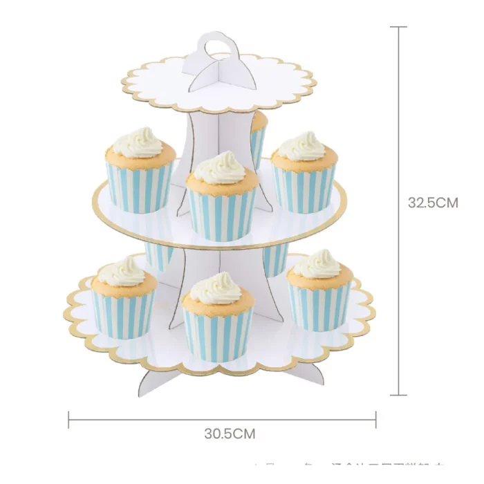 Suporte de cupcakes dourado e branco de três camadas
