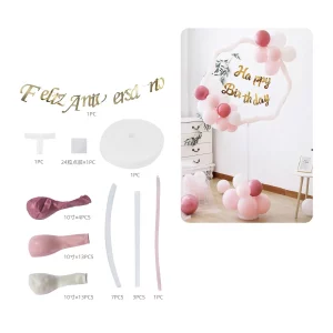Kit rosa para aniversário com 30 balões e suportes - perfeito para qualquer celebração.Apresenta o padrão de palavras Feliz Aniversário - adiciona um toque especial à decoração.Kit completo e fácil de montar - ideal para todos