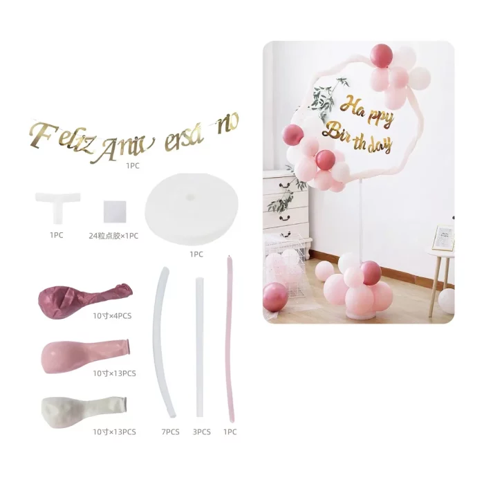 Kit rosa para aniversário com 30 balões e suportes - perfeito para qualquer celebração.Apresenta o padrão de palavras Feliz Aniversário - adiciona um toque especial à decoração.Kit completo e fácil de montar - ideal para todos