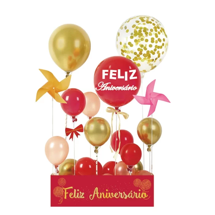 Este kit luxuoso de balões de aniversário vem numa caixa especial
