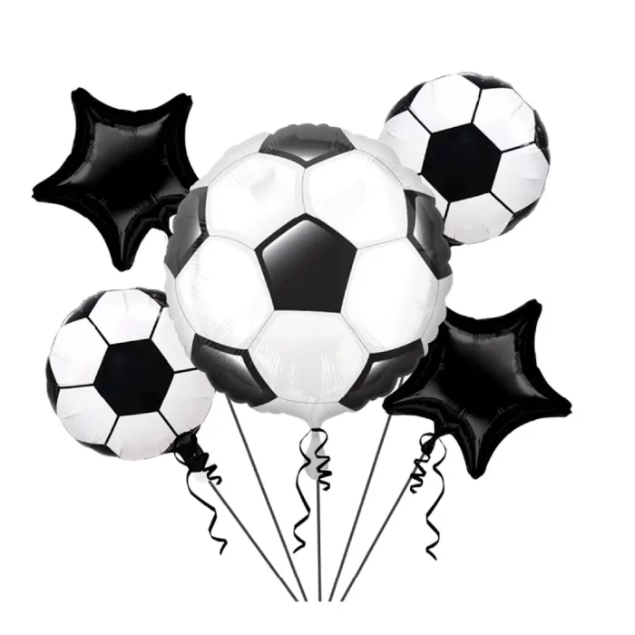 Este kit traz 5 balões mylar de futebol de alta qualidade perfeitos para decorar as suas festas temáticas.Feito com folha de alumínio durável