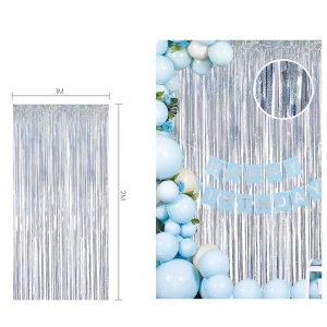 Cortinas de festa brilhantes: Feitas em fio de seda prateado