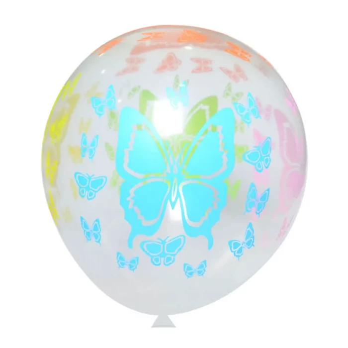 Pacote de 15 balões coloridos de 12 polegadas com design de borboleta.Balões transparentes de alta qualidade