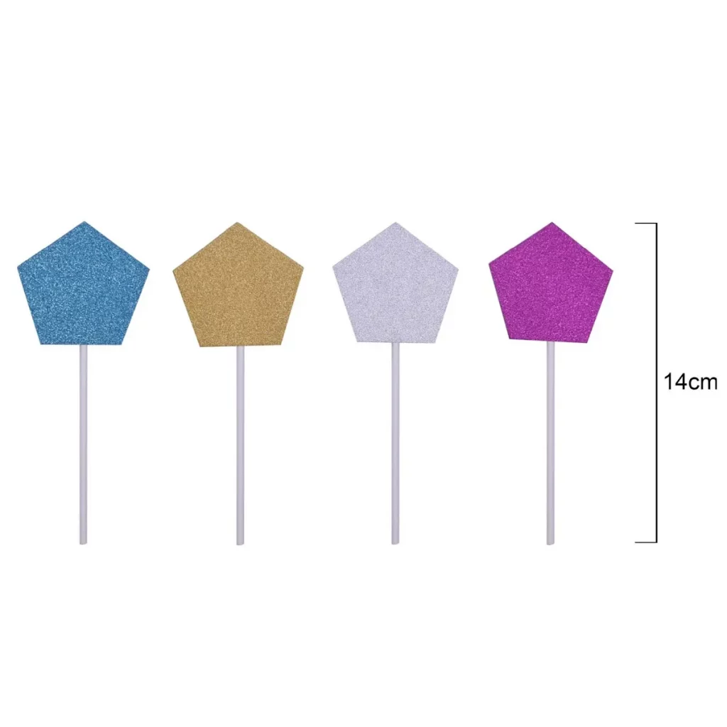 Brilhantemente Projetado: A sutileza do brilho adicionado às estrelas coloridas torna este enfeite de bolo irresistível. Ideal para alegrar o seu bolo de festa e torná-lo mais atraente.Embalagem Conveniente: Os seis enfeites de bolo em forma de estrela vêm numa única embalagem