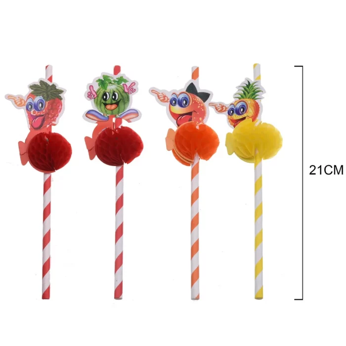 Este pack inclui 6 palhinhas divertidas e coloridas com padrão de frutas