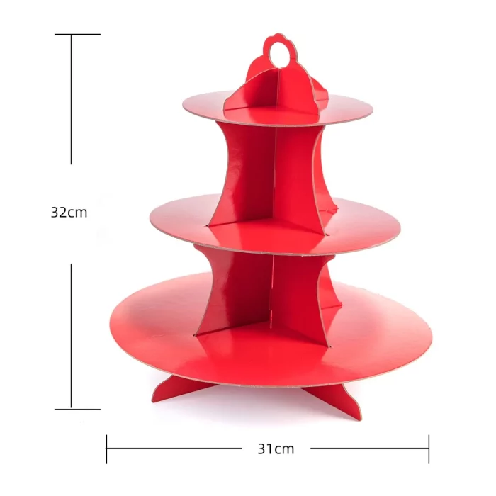 Apresentação perfeita com este suporte de alta qualidade para cupcakes vermelho de 3 níveis