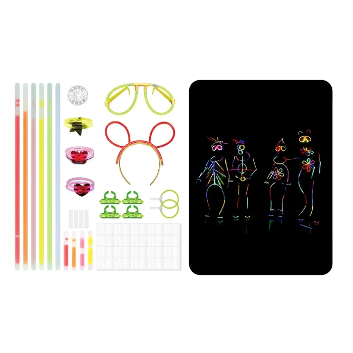 Desperte seu lado brilhante com o Kit Luminoso! Este conjunto de dança fluorescente é perfeito para criar uma experiência única e vibrante. Composto por roupas e acessórios especiais que brilham no escuro