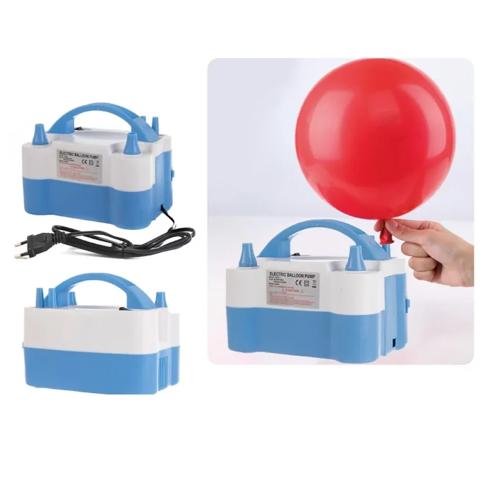 Bomba elétrica de alta eficiência ideal para encher balões rapidamente.A cor azul adiciona um toque de estilo e personalidade ao seu kit de ferramentas de festa.Medindo convenientemente 19