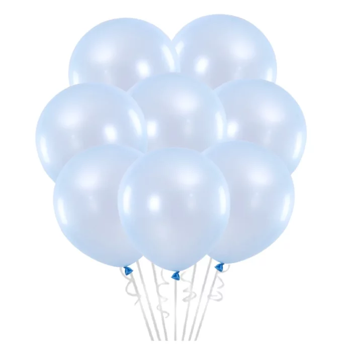 Pacote de 8 balões de látex azul claro vibrantes de 12 polegadas. Perfeitos para comemorações de aniversário.