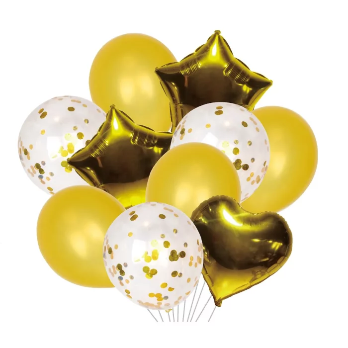 Este kit de balões dourados é perfeito para qualquer festa ou evento.Cada pacote vem com 10 balões de 12 polegadas.  Pacote de 10 balões dourados de 12 polegadas para decoração de festas.