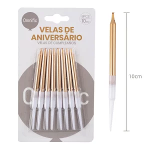 Inclui 6 velas de aniversário luxuosas e douradas de 10 cm.Feitas de materiais de alta qualidade