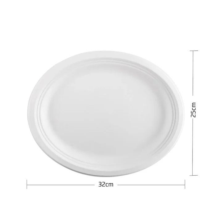 [1] Pratos brancos biodegradáveis com dimensões de 32cm*25cm*2.20cm