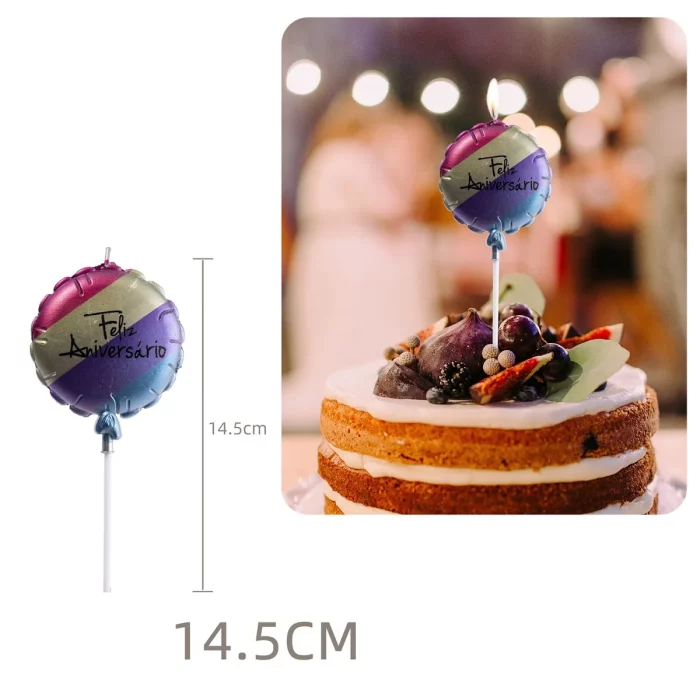 Vela de aniversário colorida e grande com formato de balão dourado