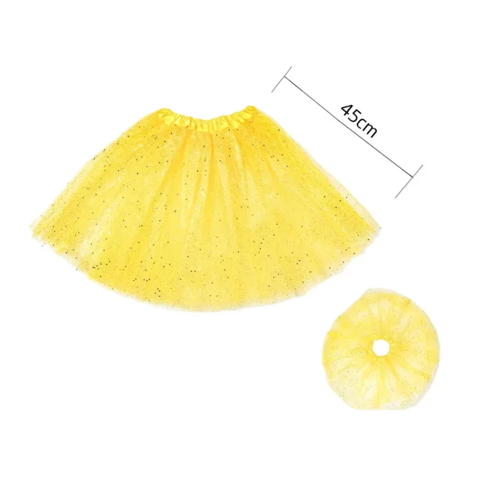 Saia Tutu brilhante amarela-dourada com três camadas de efeito estonteante para festas