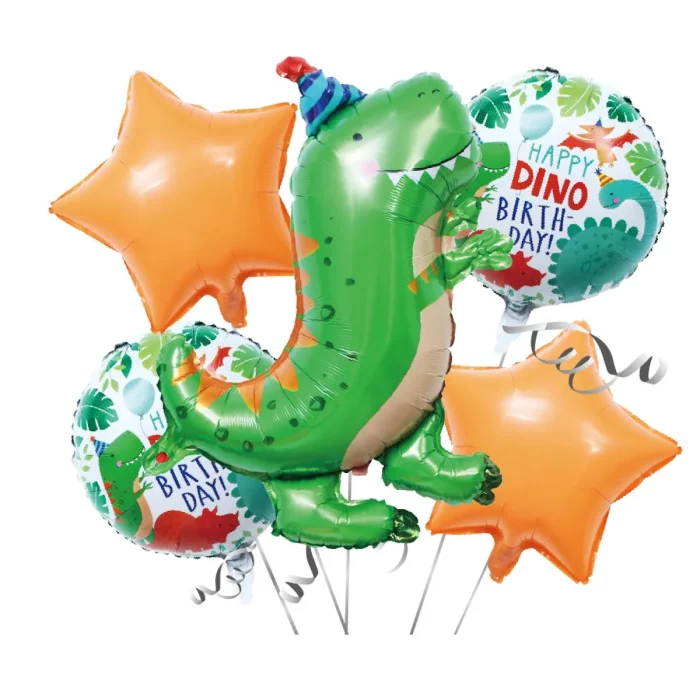 Este kit de balões mylar com temática de dinossauro é perfeito para decorações de aniversário atemporais e emocionantes.Contém 5 balões por pacote