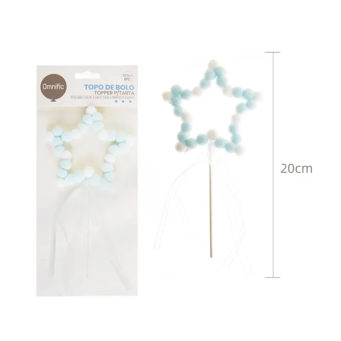Topo de bolo criativo com design de coração e pom pom vazado
