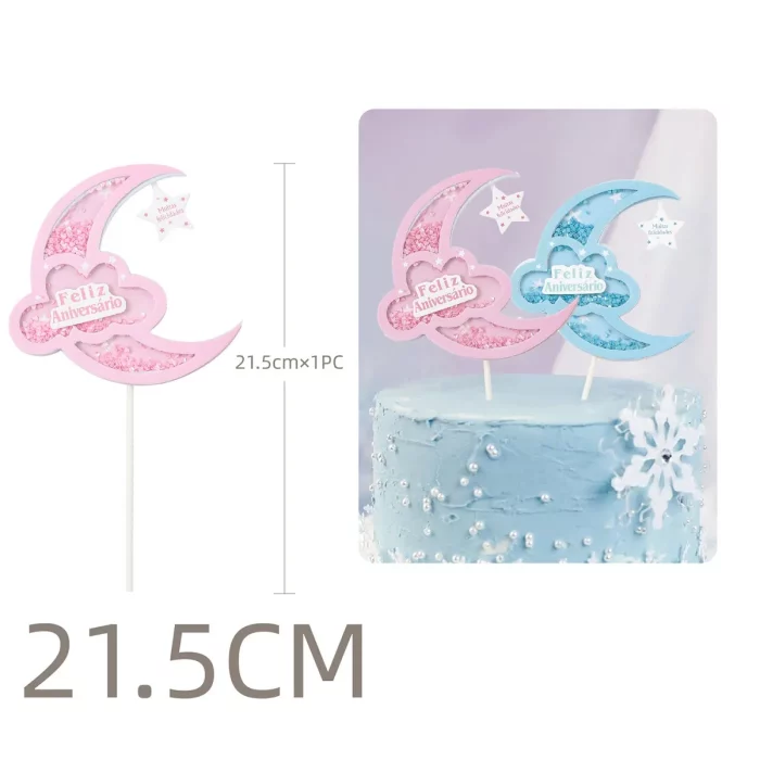 Design atraente com a palavra 'Feliz Aniversário' e um padrão de lua rosa 2. Feito de PVC de qualidade